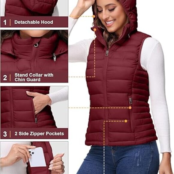 ROYAL MATRIX Women's Sz S Red Lightweight Winter Warm Puffy Vest with Hood NWT - Picture 4 of 4
